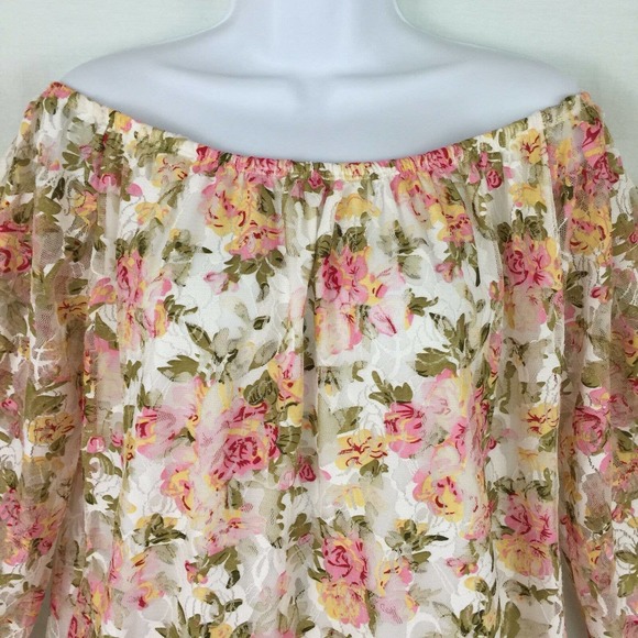 Dainty Hooligan Off Shoulder Tunic Dress Size S Roses Floral Lace Overlay Lined - Picture 4 of 13